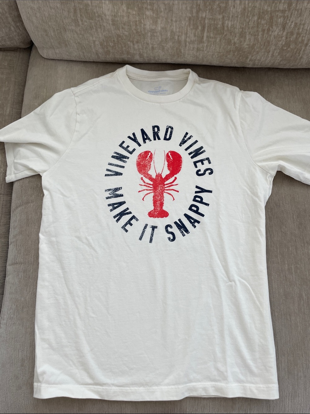 Vineyard Vines White Tee with Red Lobster and Navy Logo